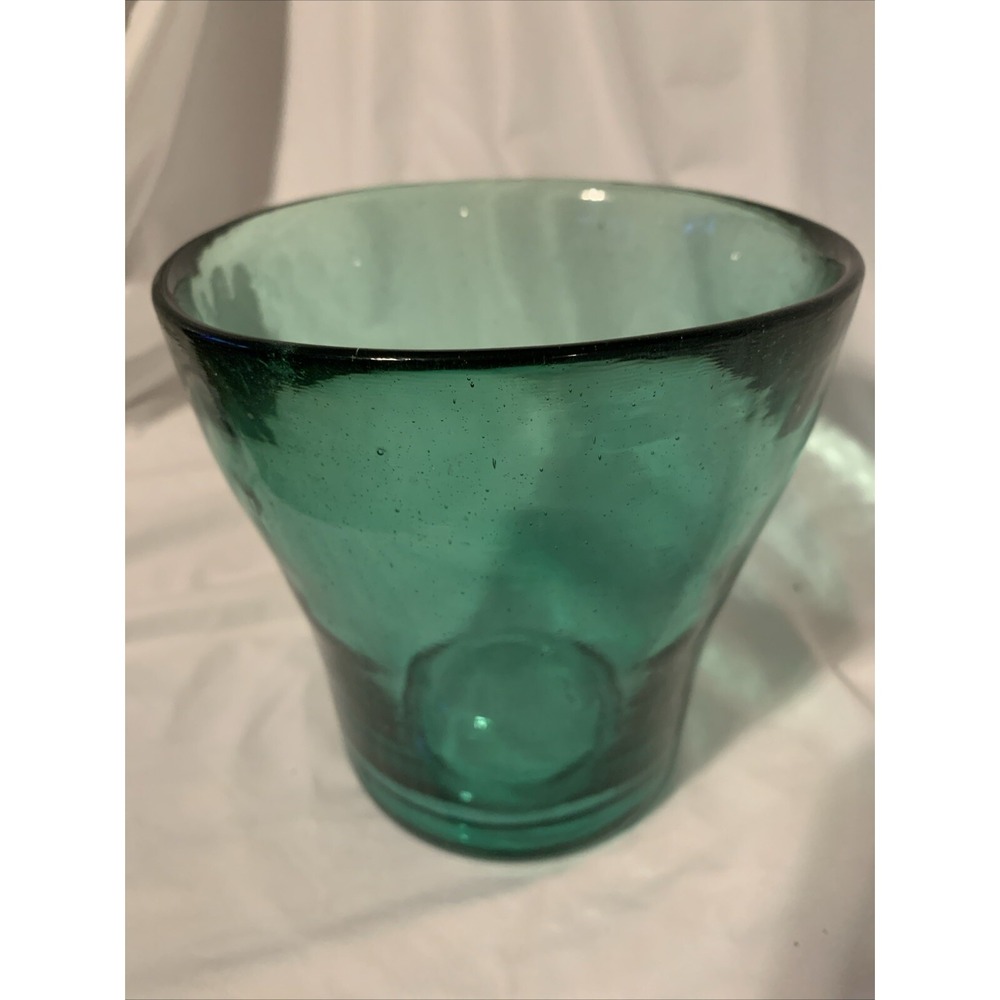 green heavy glass Vase‎ 8" tall 5.5"Diam Concave Bottom